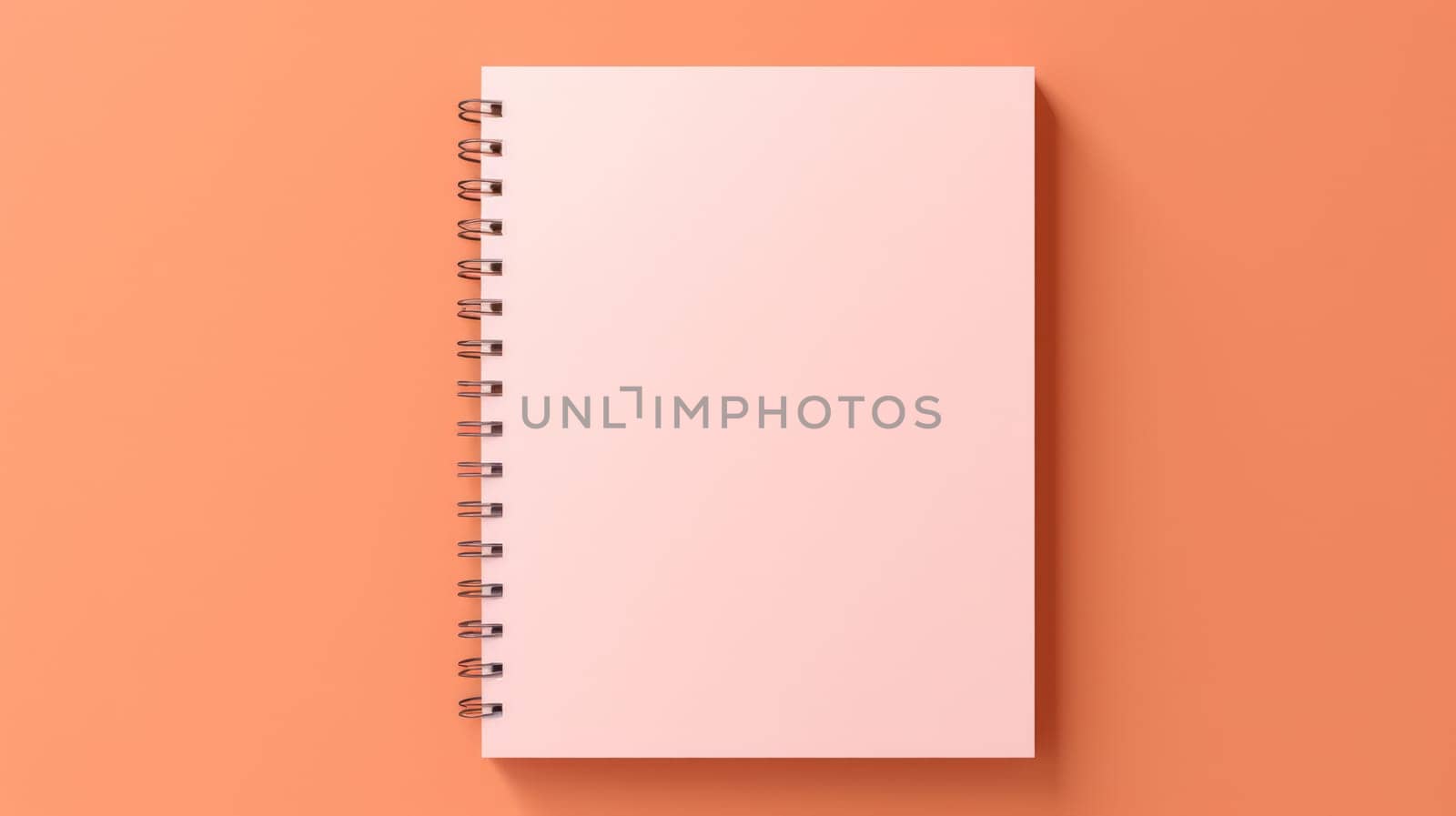 Blank Notebook on White Desk with Open Spiral Top Memo Pad, Minimal Design and Pastel Pink Background by Vichizh