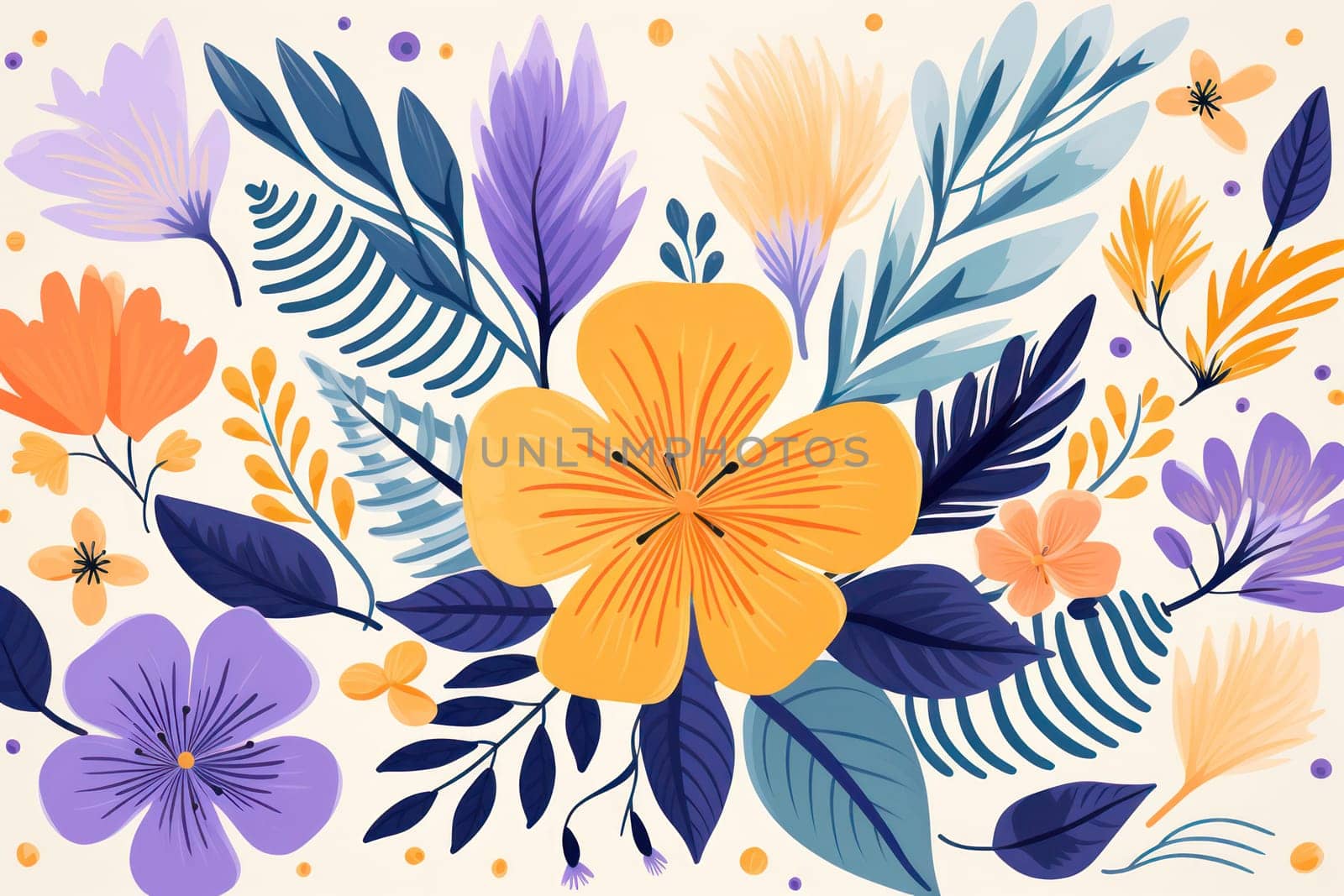 Botanical Bliss: A Colorful Floral Paradise on a Vintage Blue Wallpaper by Vichizh