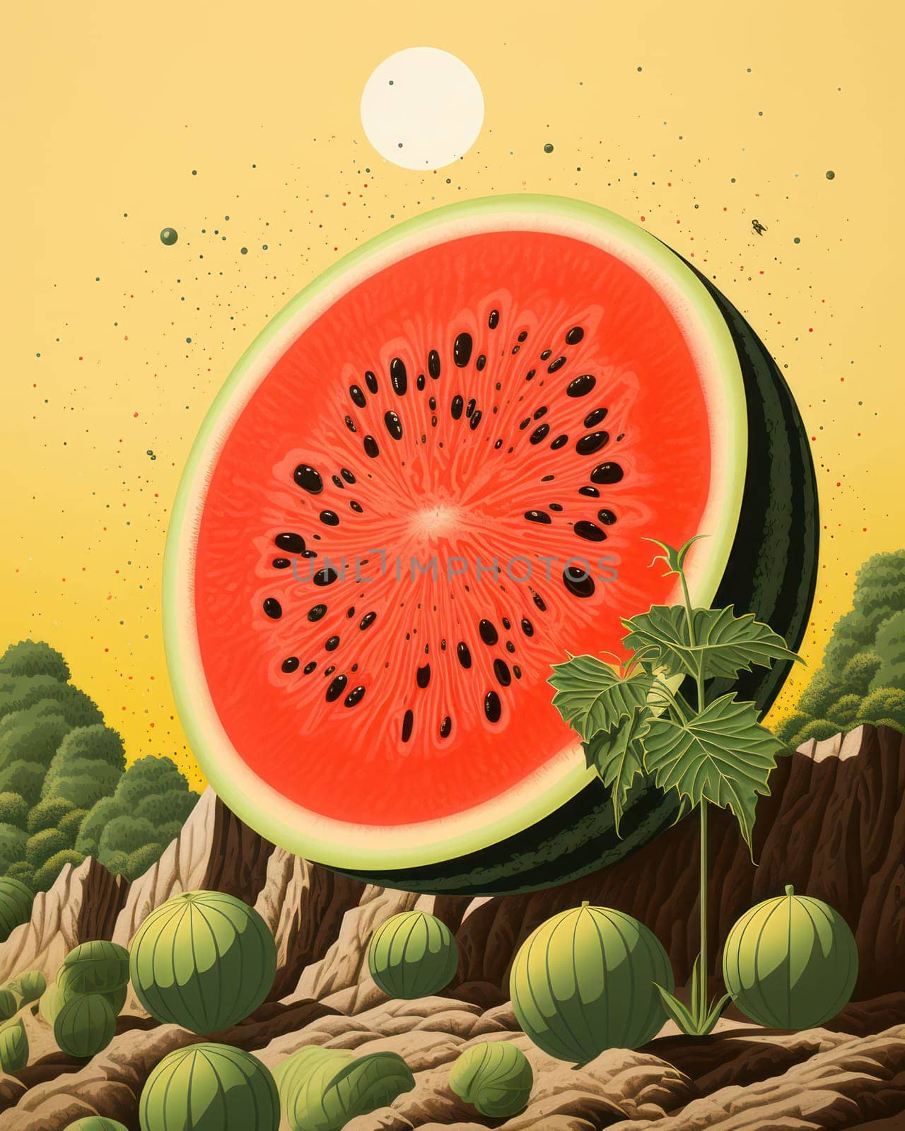 Summer Refreshment: Juicy Slice of Organic Watermelon on Fresh Green Background by Vichizh