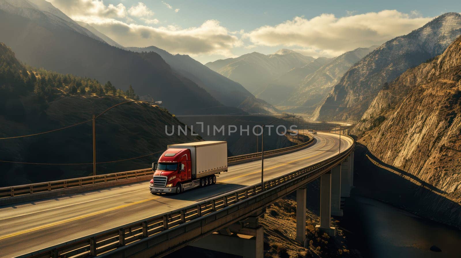 Highway Freight: Fast and Furious Cargo Delivery on Blue Summer Sky by Vichizh