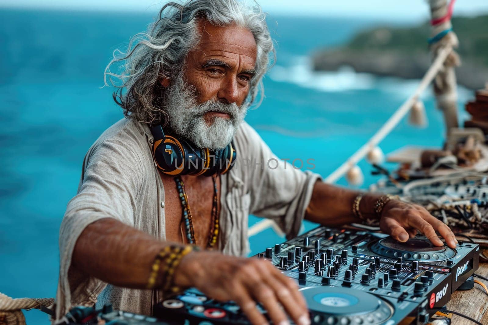 Gray-haired DJ captivates with melodies by the seashore by Yurich32