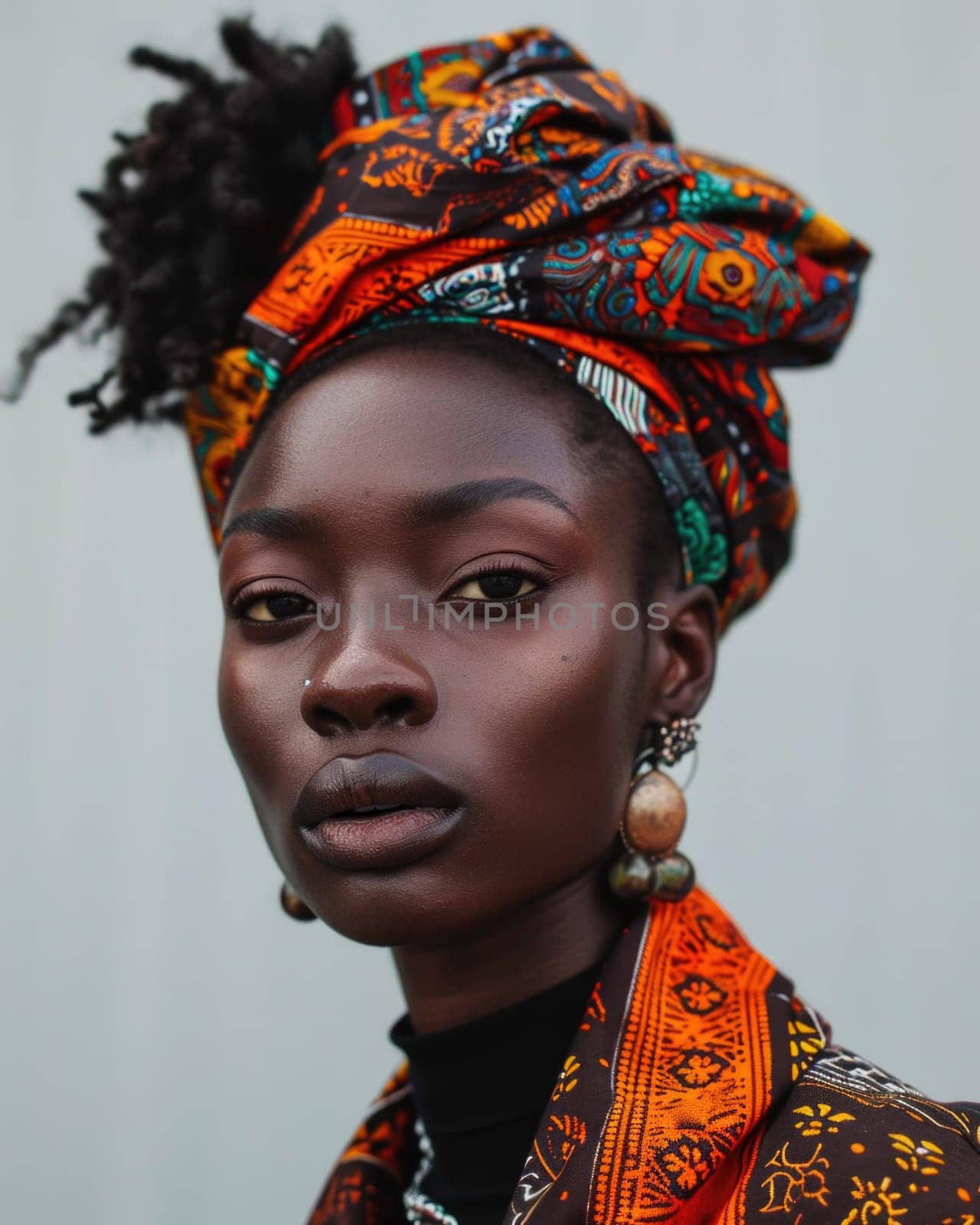 Proud and stylish african american woman posing in traditional turban