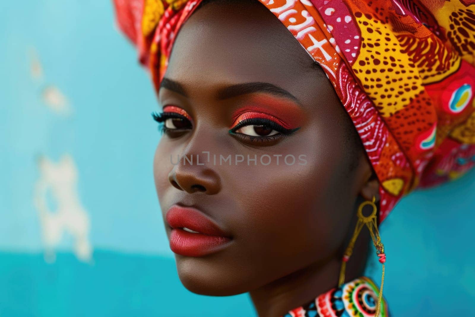 Curvy portrait of african beauty: stylish woman in turban.