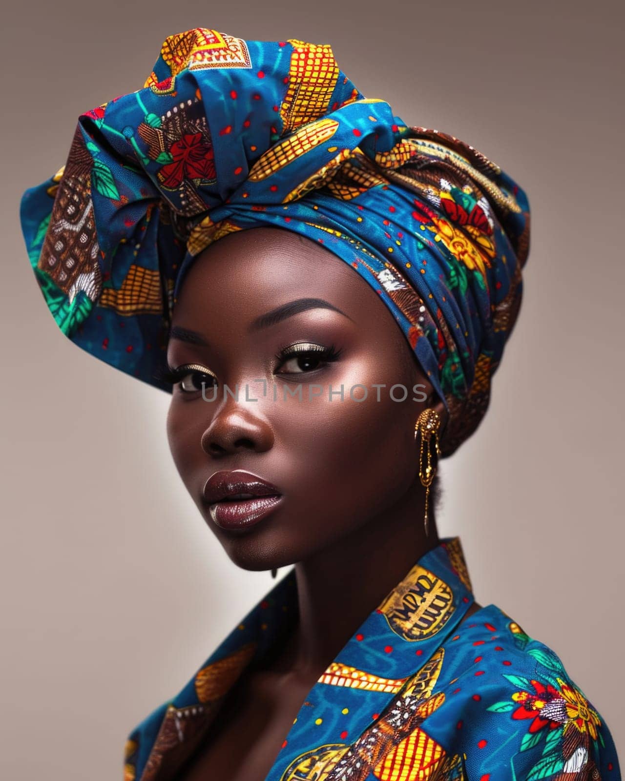 Beautiful portrait of fashionable african american woman in traditional african turban by Yurich32