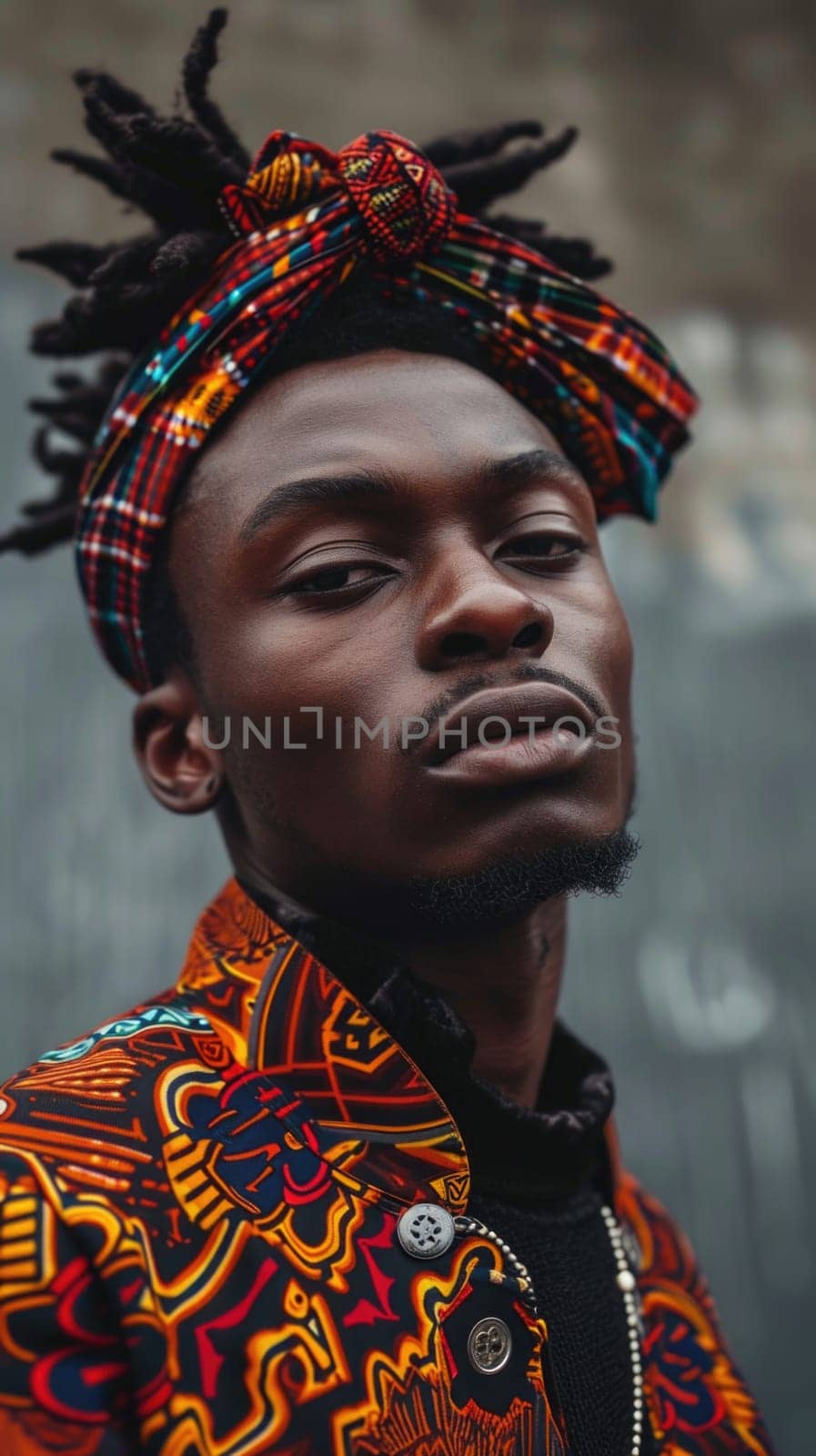 Amazing portrait of african american man with traditional african headband.