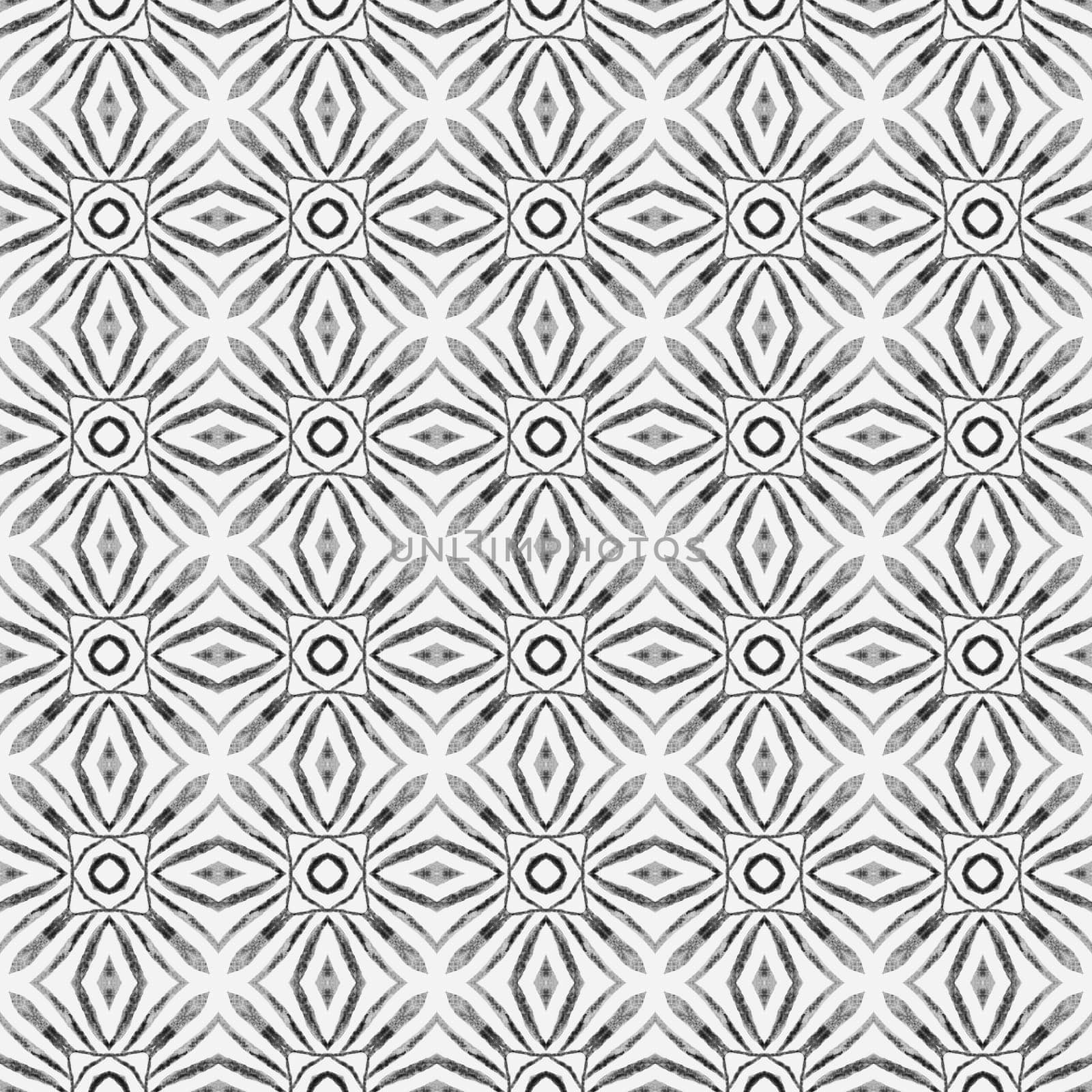 Tiled watercolor background. Black and white sightly boho chic summer design. Textile ready optimal print, swimwear fabric, wallpaper, wrapping. Hand painted tiled watercolor border.