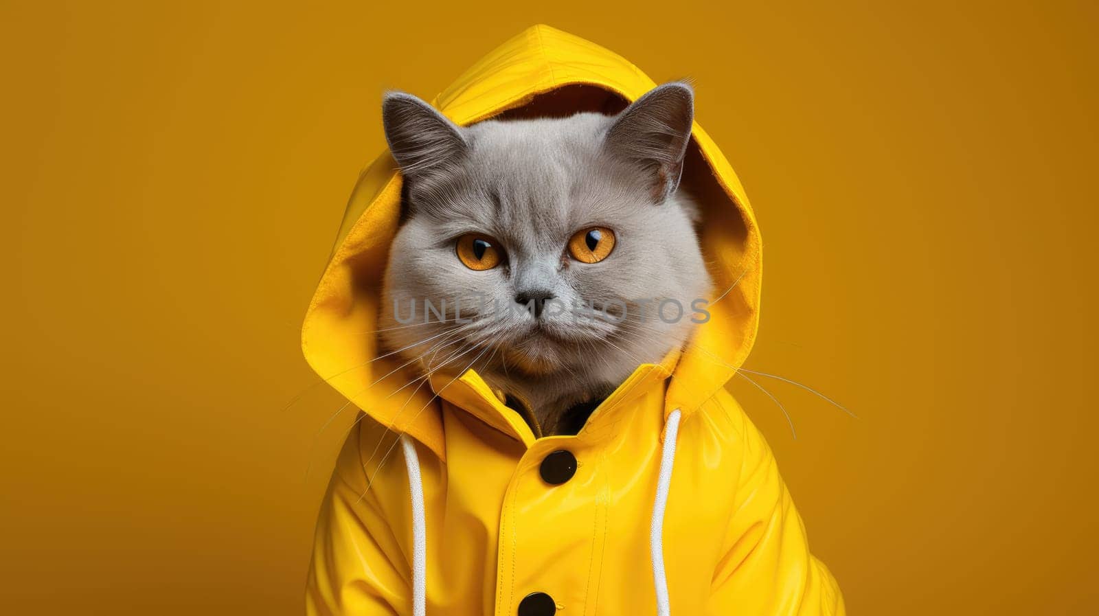 Hipster cat in a coat on a yellow background AI
