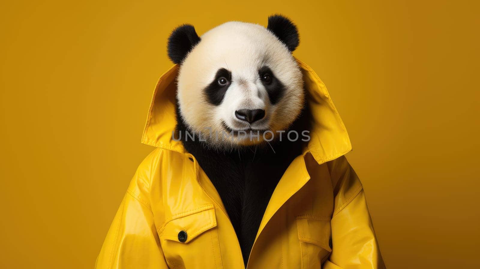 Hipster panda in a coat on a yellow background by natali_brill