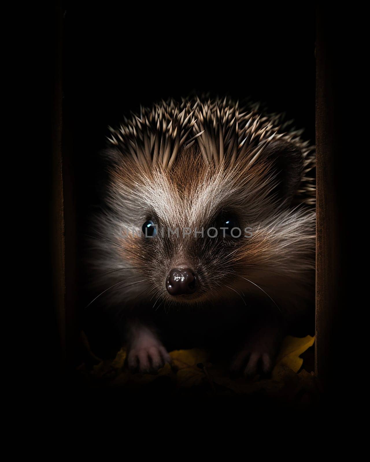 Hedgehog emerging from darkness into light