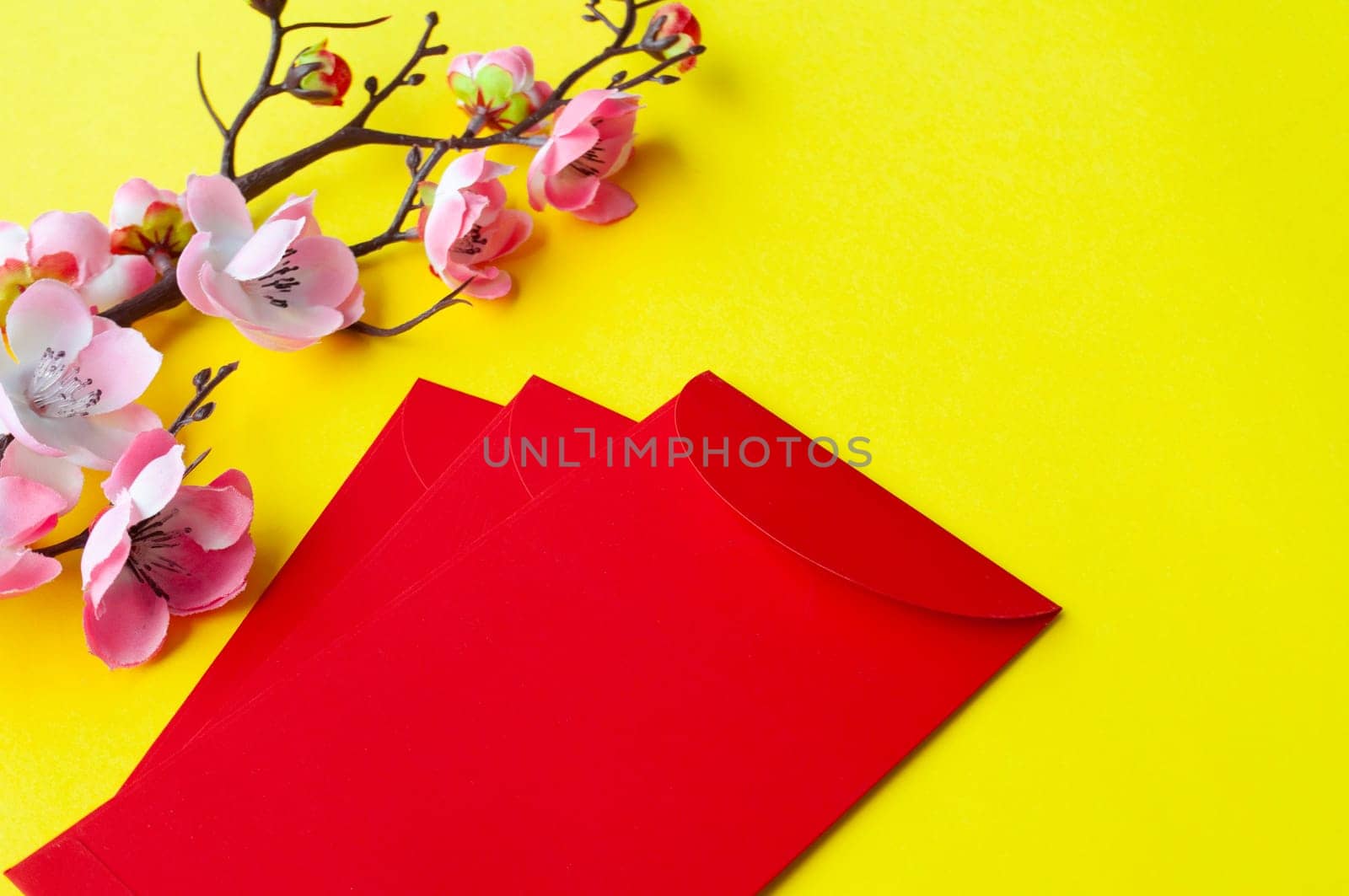 Chinese New Year red packet with customizable space for text or wishes. Chinese New Year celebration concept.