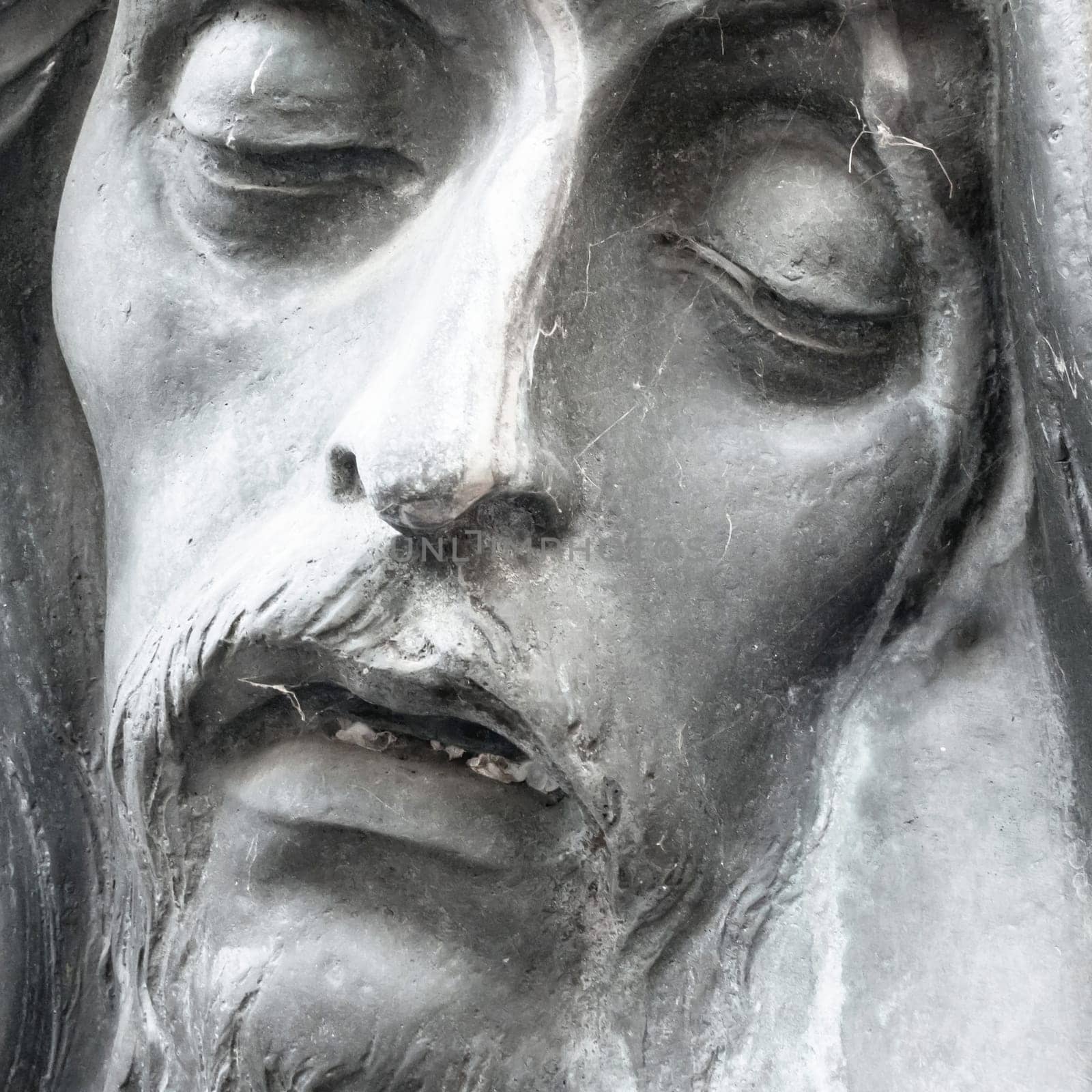 Death of Jesus. Face statue of dying jesus. Concepts and holiday. Easter.