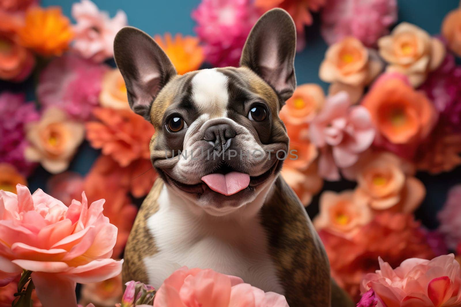 Adorable French Bulldog Puppy: Cute and Playful Companion in a Colorful Spring Garden