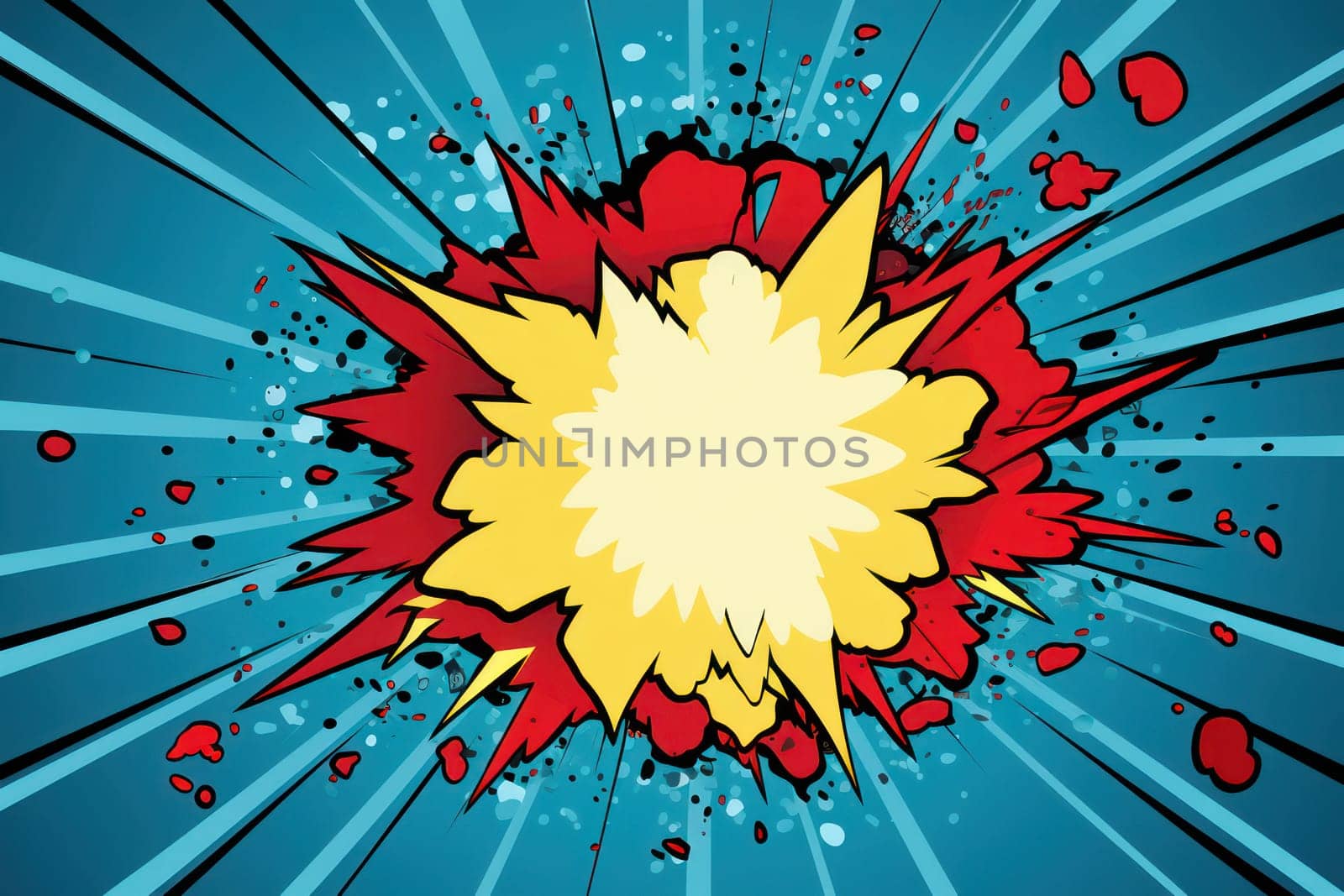 Explosion of Comic Burst: Retro Pop Art Cartoon Illustration on Yellow Background