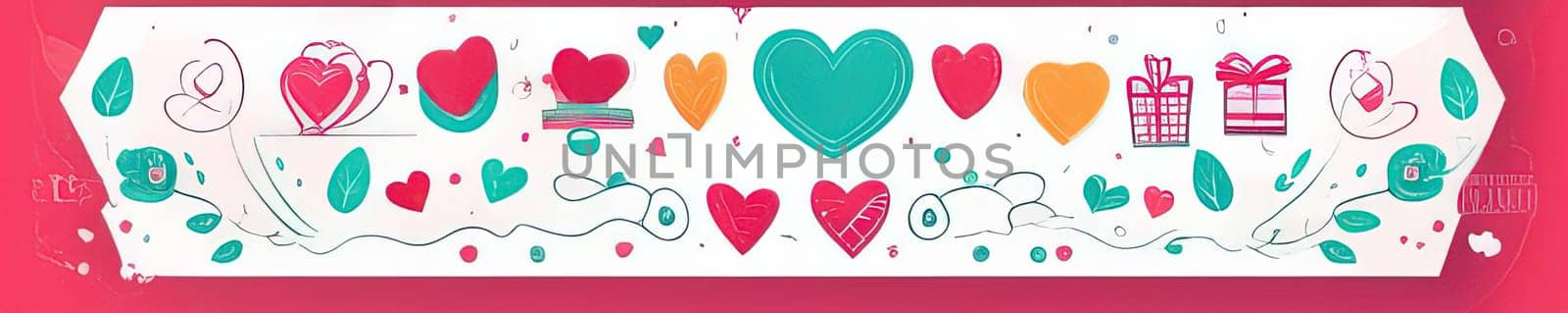 Valentines day flat abstract pink, azure hearts pastel background banner. Perfect for Valentines Day card, romantic themed design, voucher, greeting card, wrapping paper. Concept love. Copy space