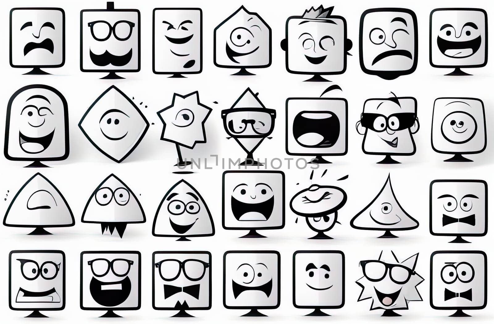 Funny Cartoon abstract shapes cute comic characters posters avatars logo templates set of flat by Proxima13