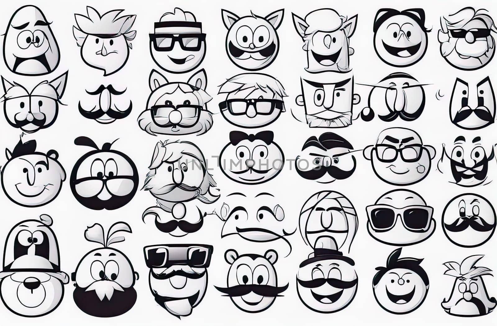 Funny Cartoon Faces Stickers. Colorful crumpled adhesive notes with smiling faces.