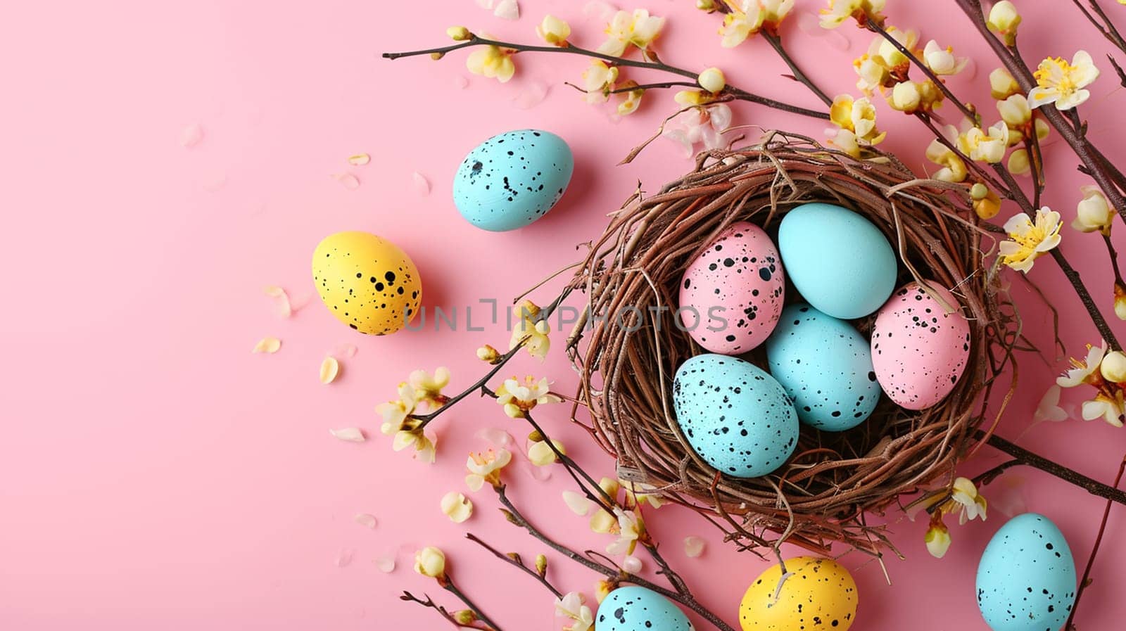 Happy Easter card and eggs. Selective focus. holiday Generative AI,