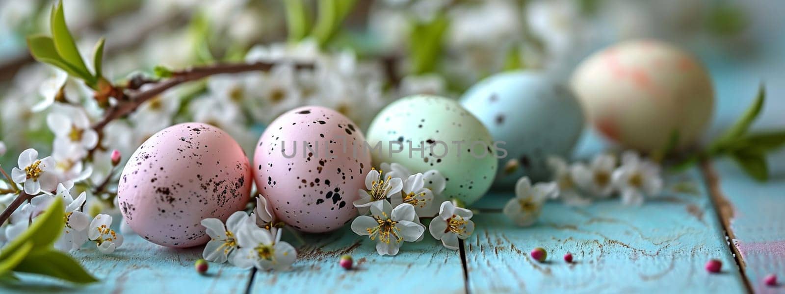 Happy Easter card and eggs. Selective focus. holiday Generative AI,