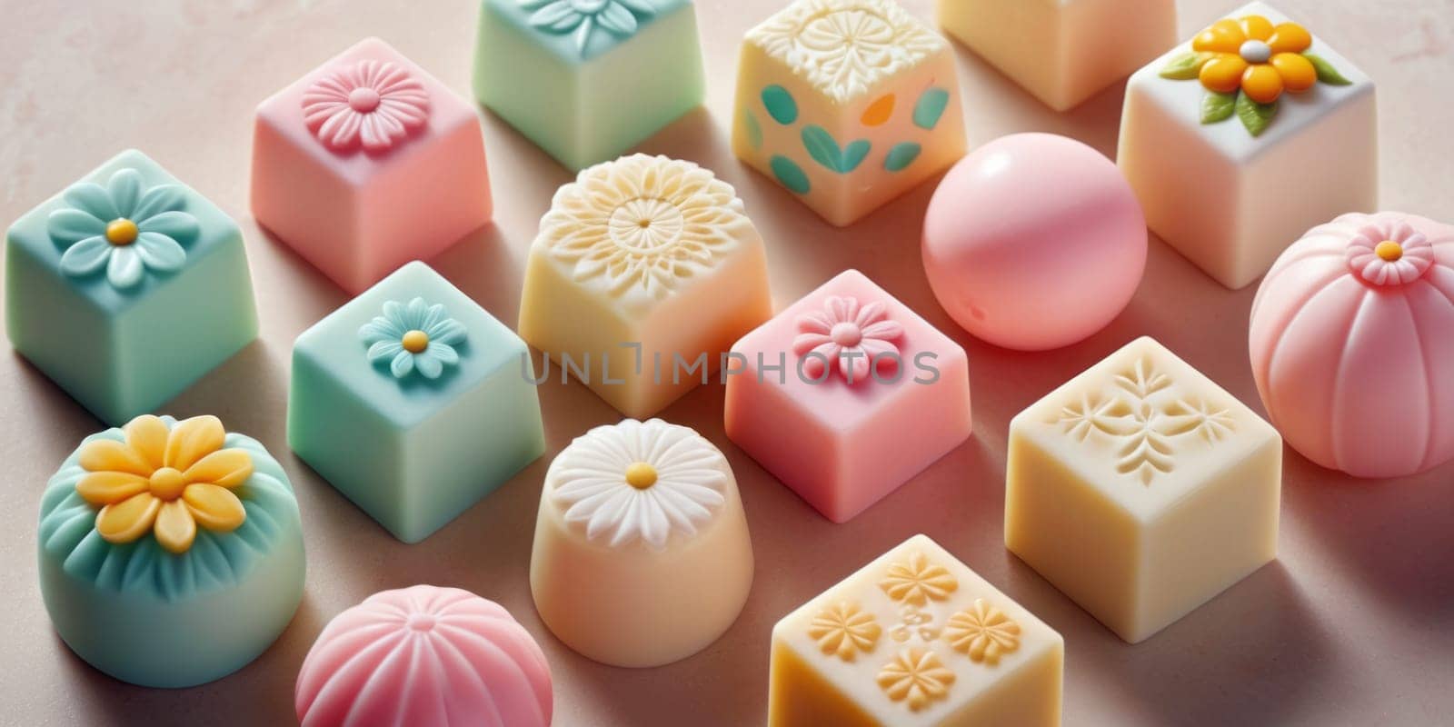 Colorful Japanese Sweets with Floral Designs by nkotlyar