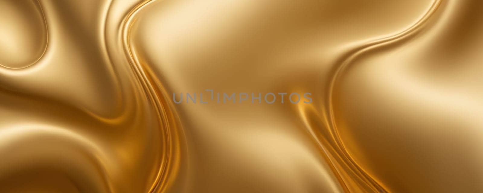 A smooth and flowing golden texture on a light background. The texture resembles liquid gold or silk fabric, with various shades of gold creating a soft and elegant look. The curves and swirls in the design give it a dynamic and fluid appearance. There are highlights and shadows that add depth to the image, making it appear three-dimensional. The image has a luxurious and rich quality. Generative AI