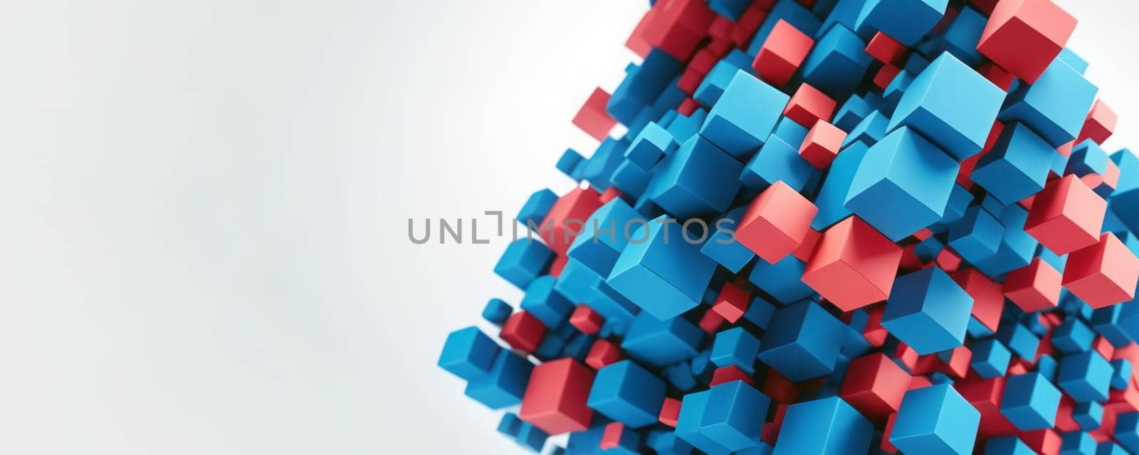 Abstract 3D Cubes in Blue and Red by nkotlyar