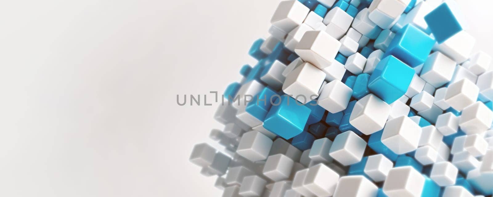 Art Image Of Cluster of 3D Cubes in Blue and White by nkotlyar