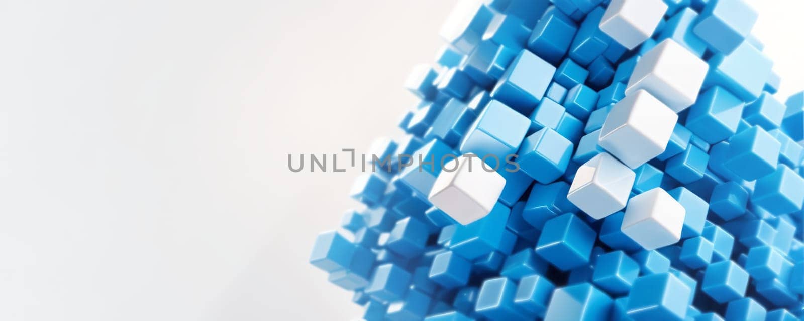 Three-dimensional Cluster of 3D Cubes in Blue and White by nkotlyar