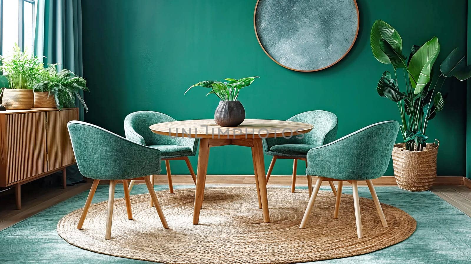 Modern living room interior. Minimal interior living room natural tone beige and green colour design concept.