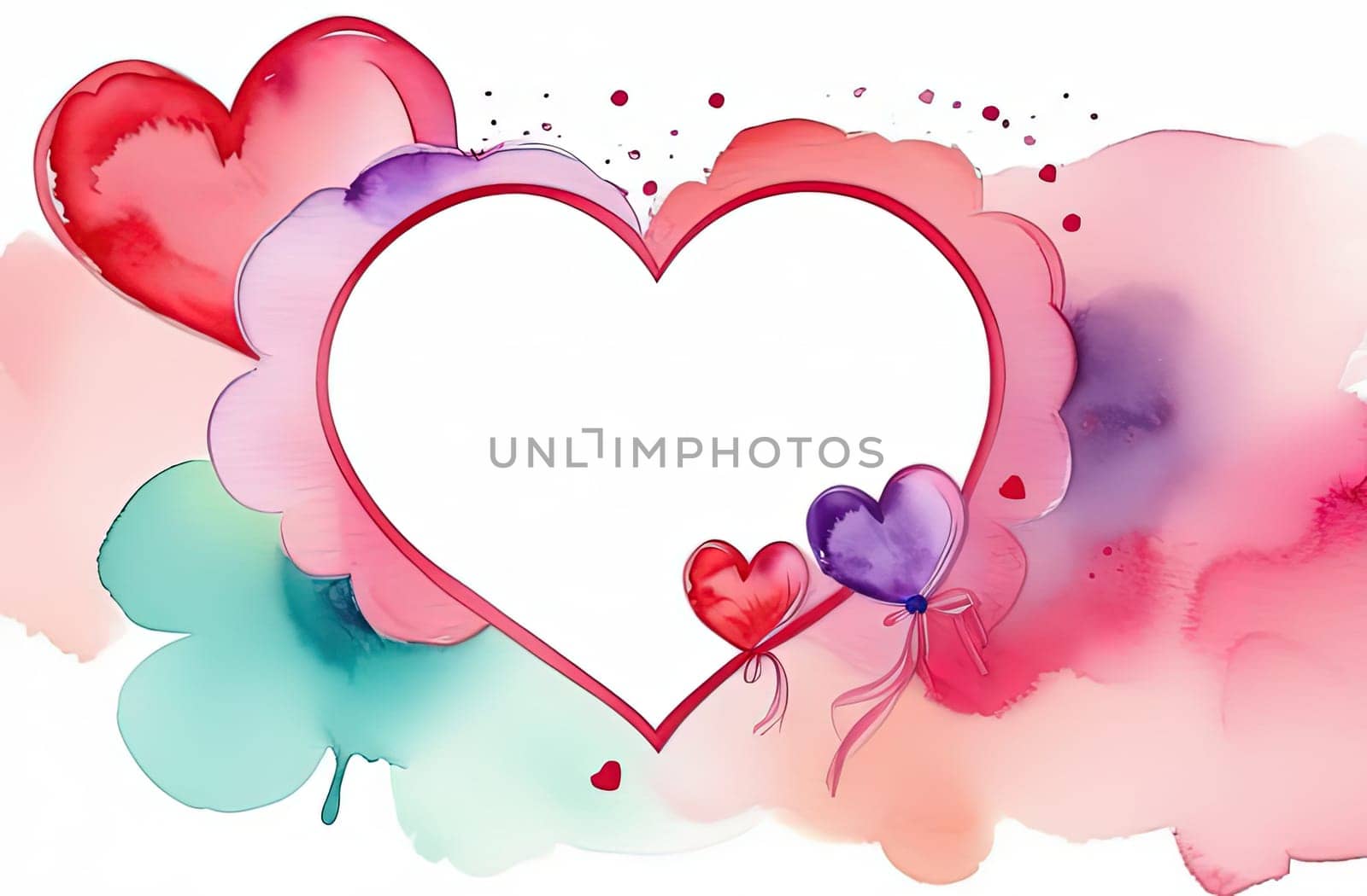 Valentines day watercolor abstract different hearts pastel background banner. Perfect for Valentines Day card, romantic themed design, voucher, greeting card, wrapping paper. Concept love. Copy space