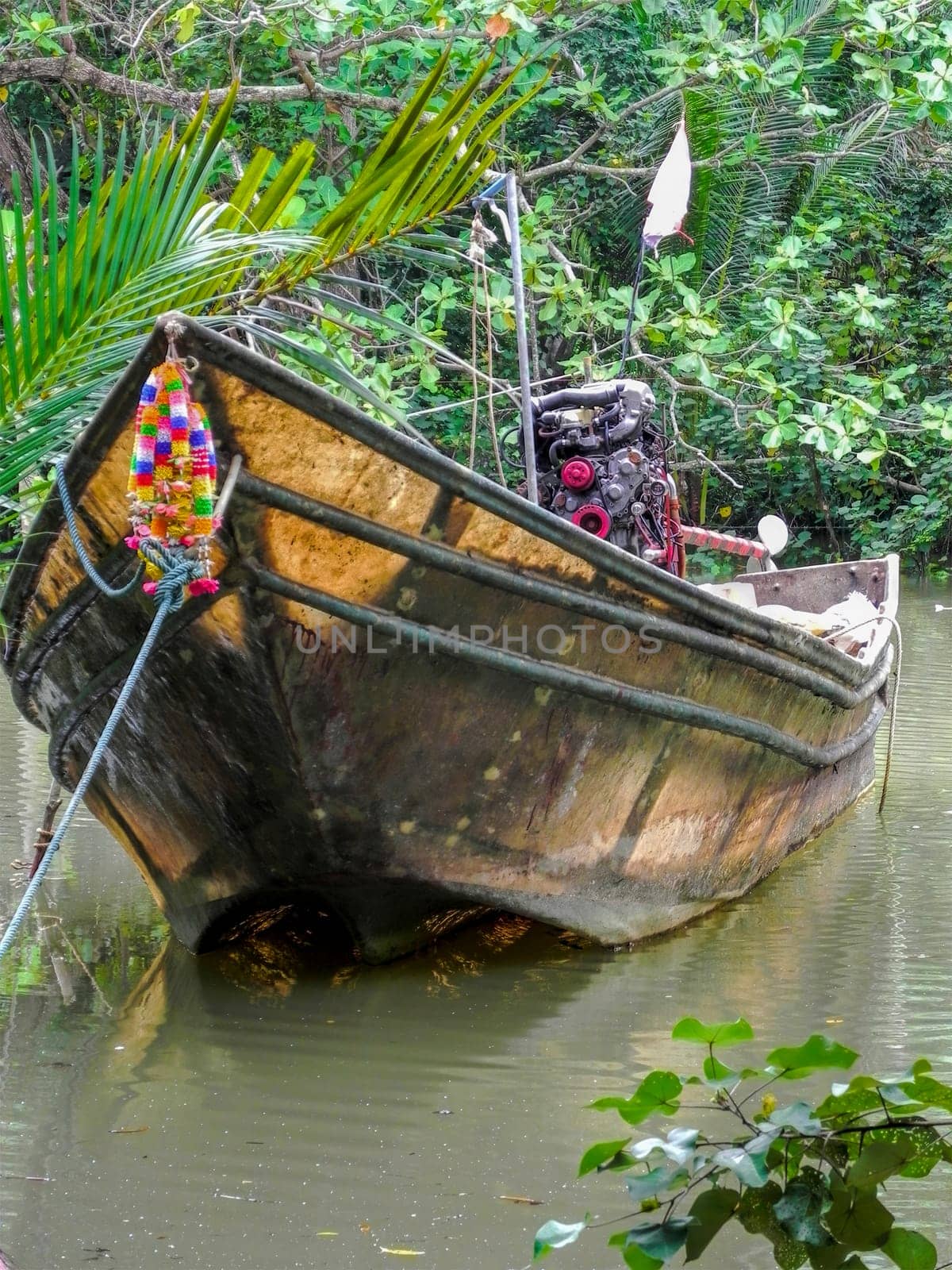 thai fishing boat on the jungle river.