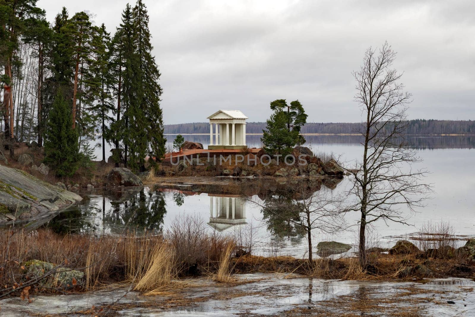 Vyborg, Russia, Leningrad Region - 17.01.2020: Monrepos Park. The Temple of Neptune.