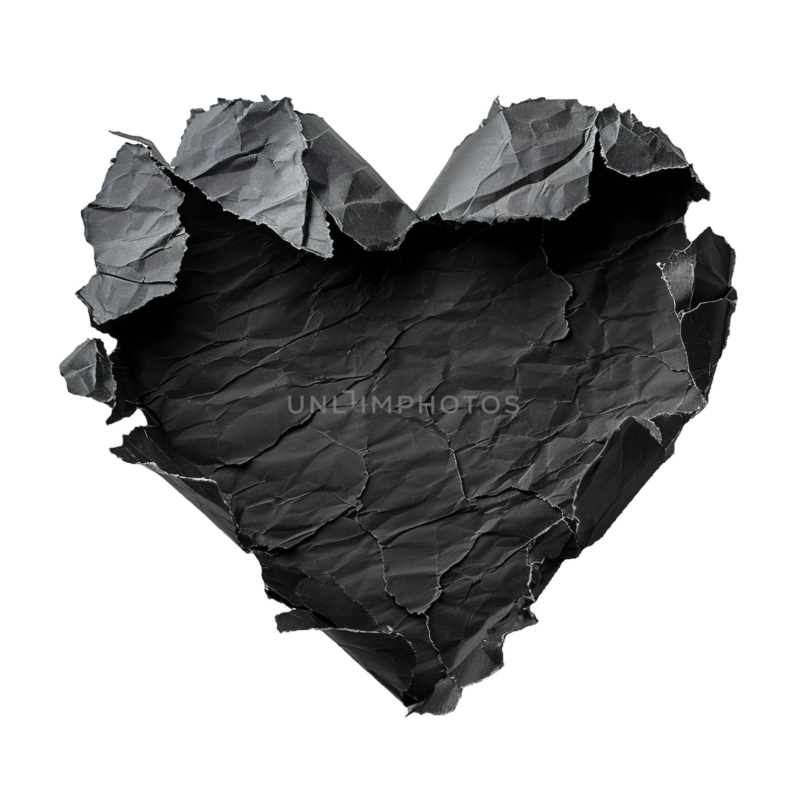Blank, black piece of paper, heart shape. Isolated on white background. Ripped, jagged page. With empty space for text. Generative AI. by creativebird