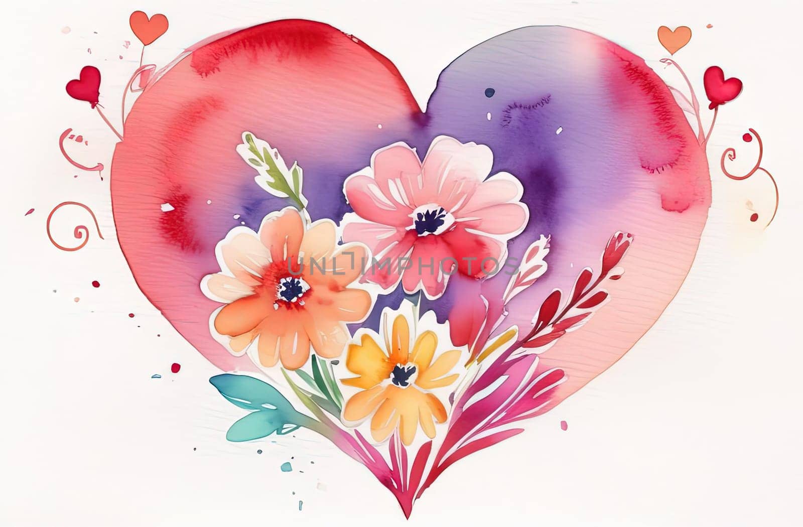 Valentines day watercolor abstract heart, flowers pastel background banner. Perfect for Valentines Day card, romantic themed design, voucher, greeting card, wrapping paper. Concept love. Copy space