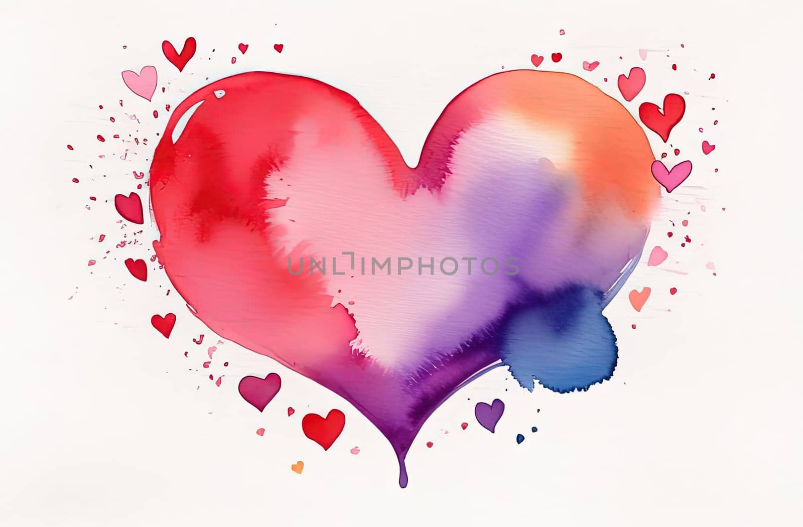 Valentines day watercolor abstract different hearts pastel background banner. Perfect for Valentines Day card, romantic themed design, voucher, greeting card, wrapping paper. Concept love. Copy space. by Angelsmoon