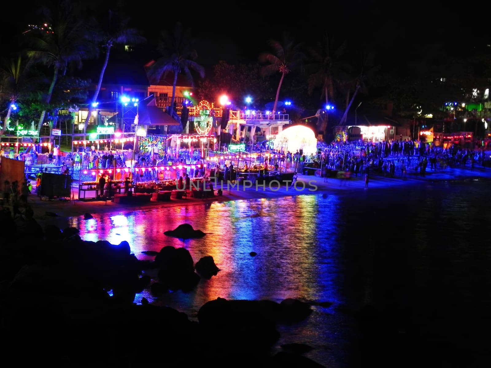 Koh Phangan, Thailand - 01.01.2015, There are about 10,000 people every month at this Phangan beach Full moon party in Koh Phangan , Thailand .
