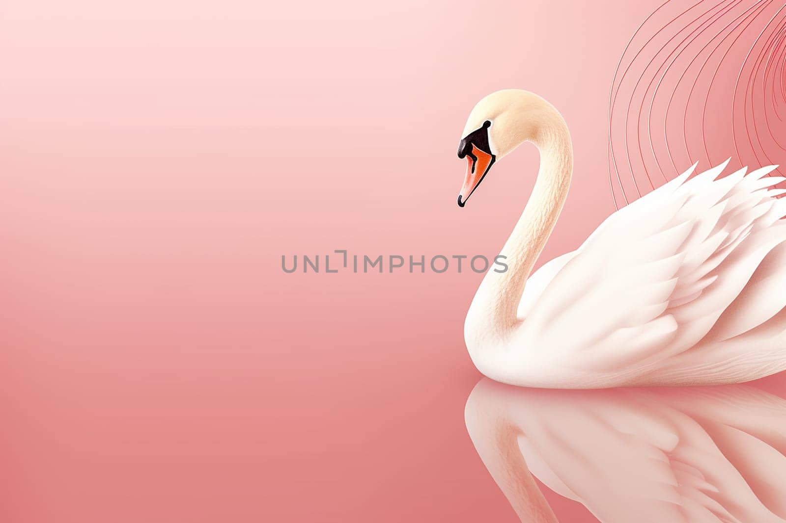 A serene swan glides gracefully on calm water, reflecting serenely below. by Hype2art