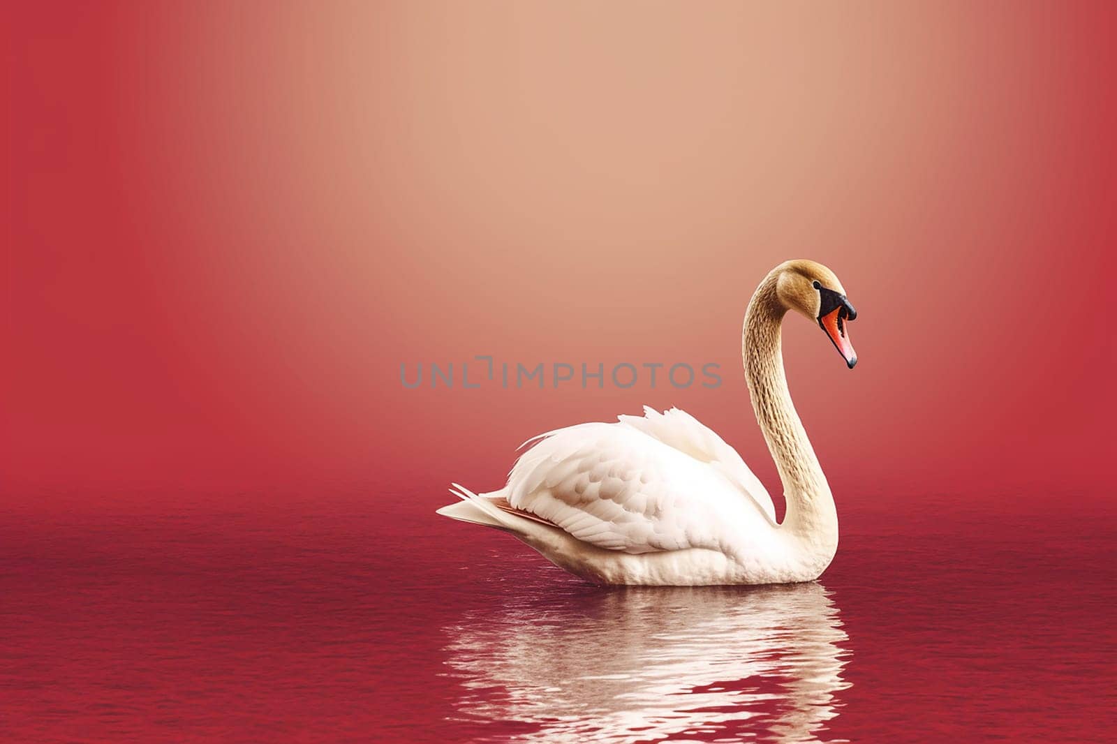 A serene swan glides gracefully on calm water with colored background by Hype2art