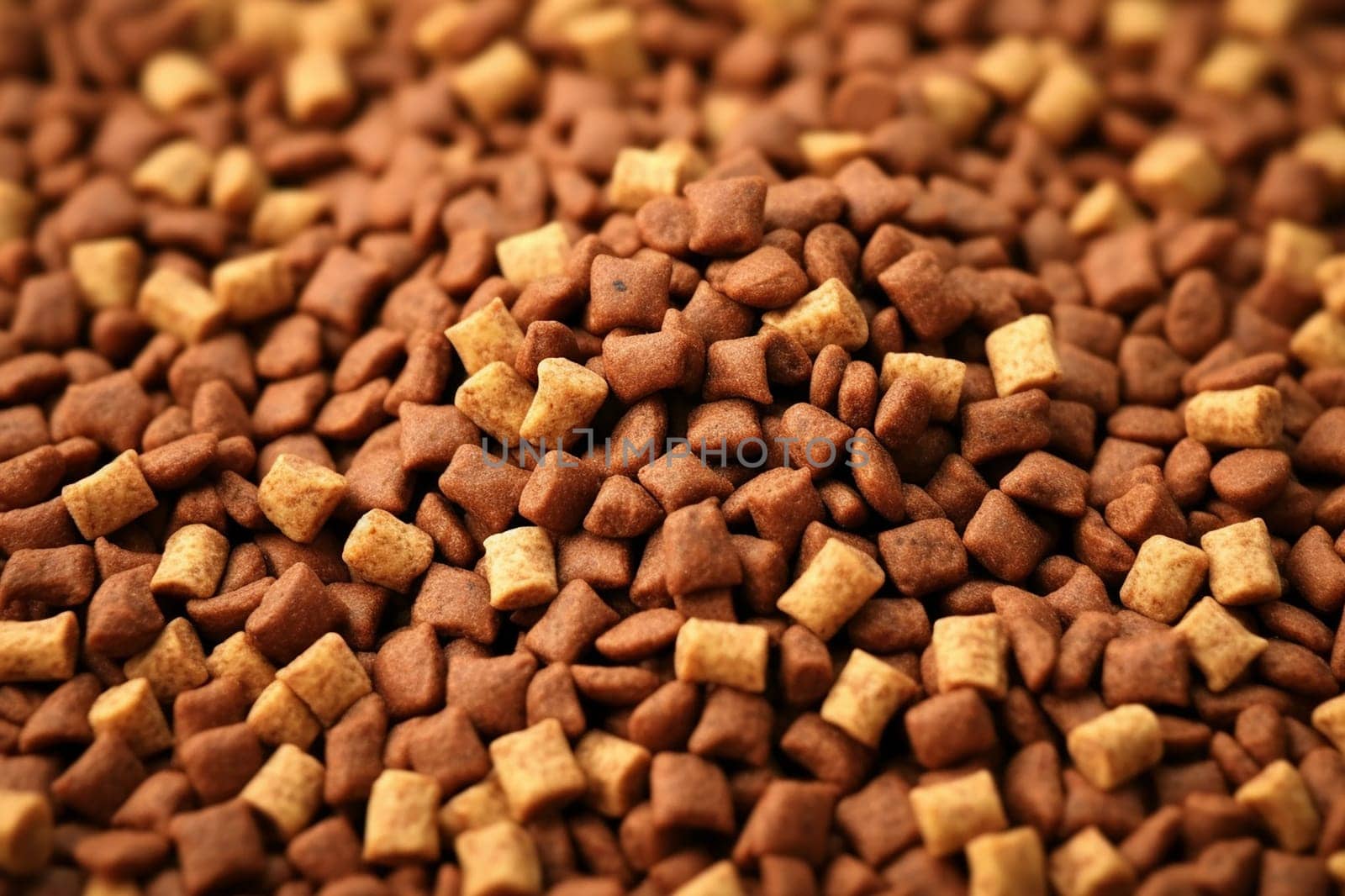 Close-up view of dry pet food kibble