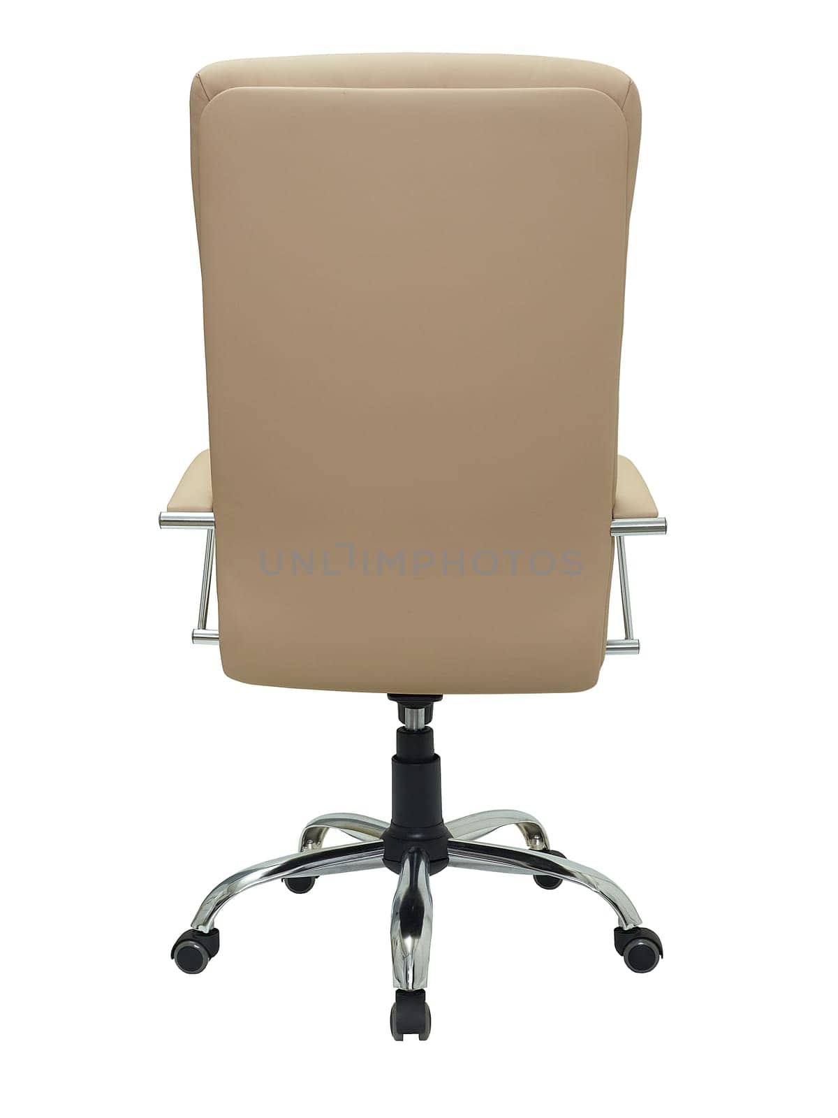 beige office armchair on wheels isolated on white background, back view. by artemzatsepilin