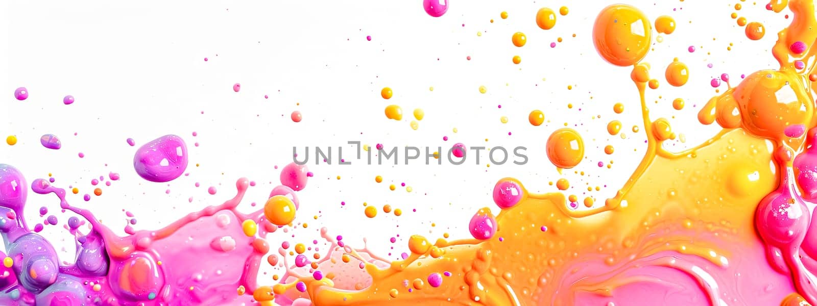 Explosion of pink and orange paint emulsion, vibrant abstract banner by Edophoto