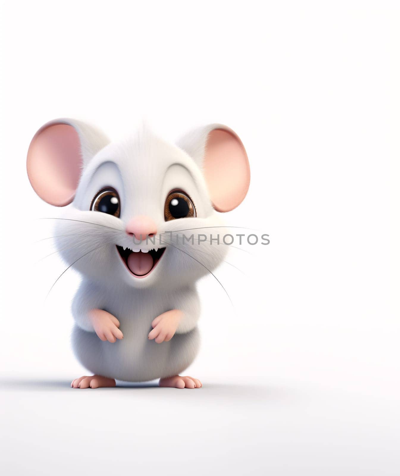 An adorable and funny little cartoon mouse with big eyes and ears on white background - generative AI