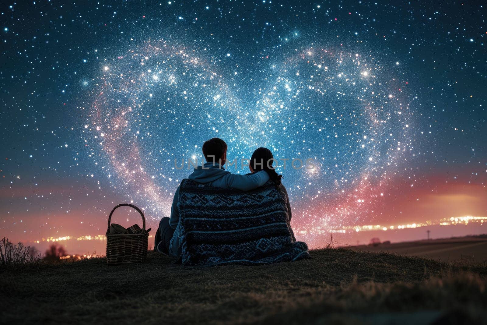 two lovers romantic night couple looking at stars in the sky pragma by biancoblue