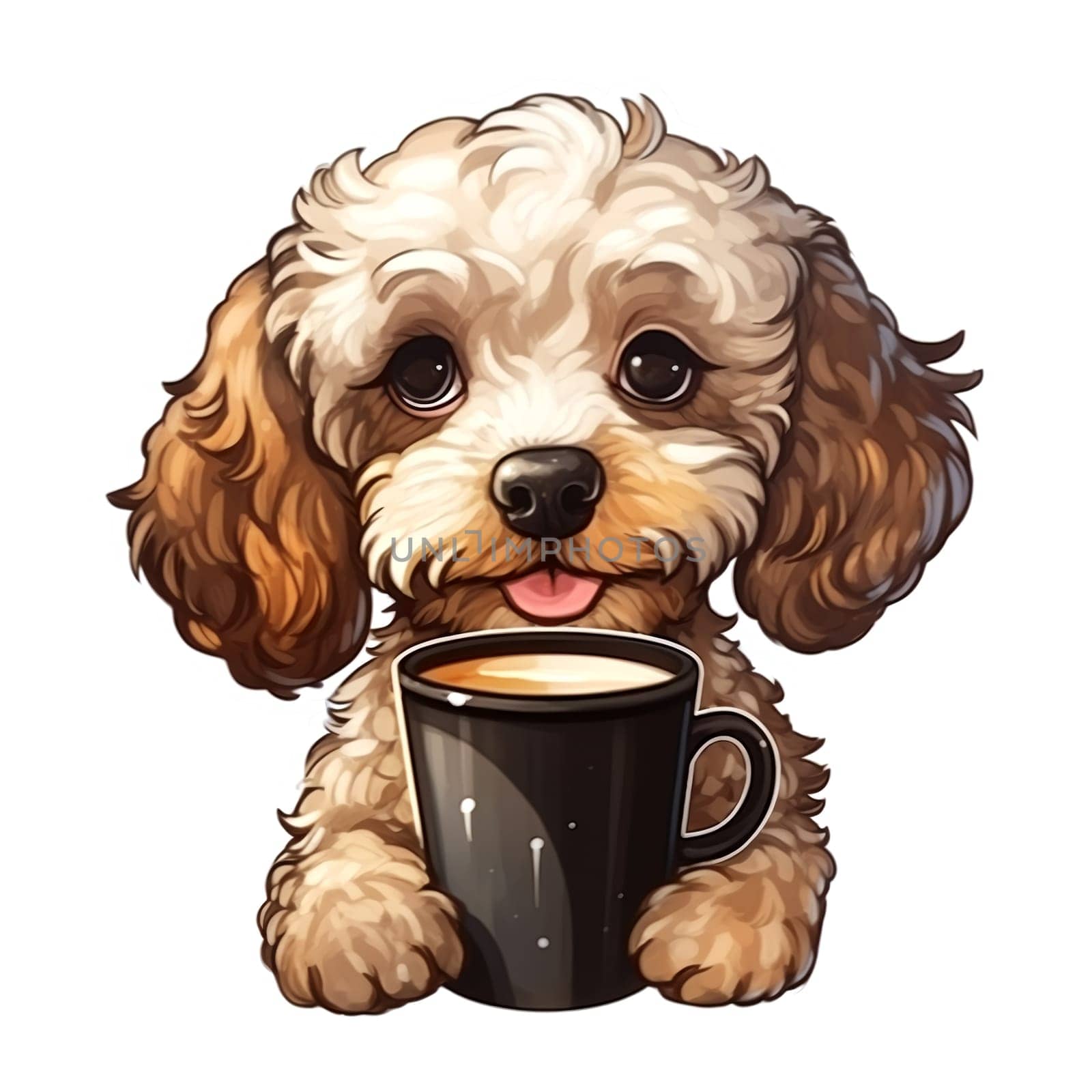 Cute cartoon dog with cup. Sticker Clipart. AI generated. by AndreyKENO