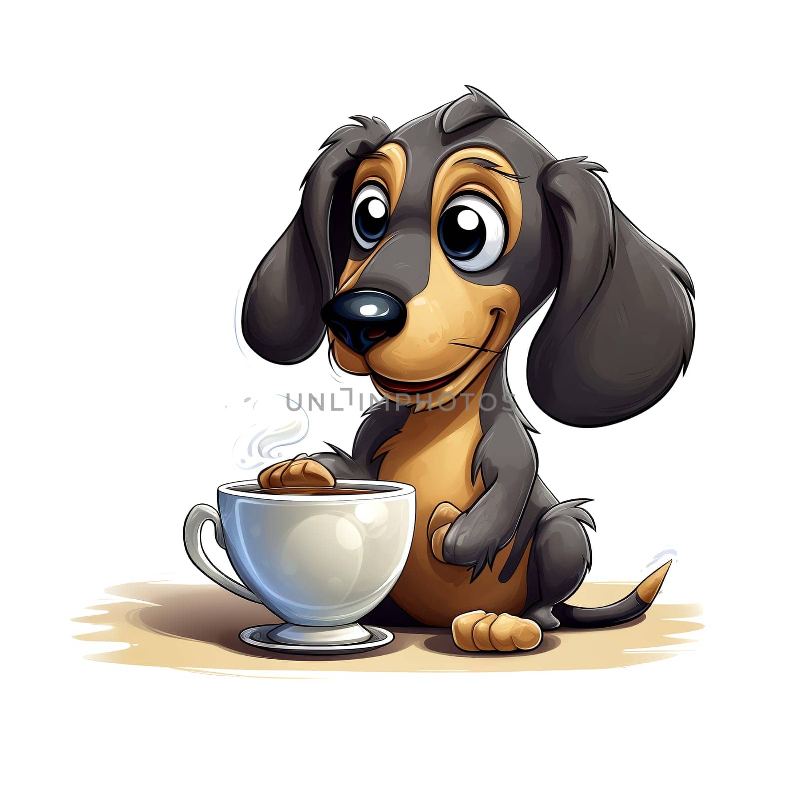 Cute cartoon dog with cup. Sticker Clipart. AI generated. by AndreyKENO