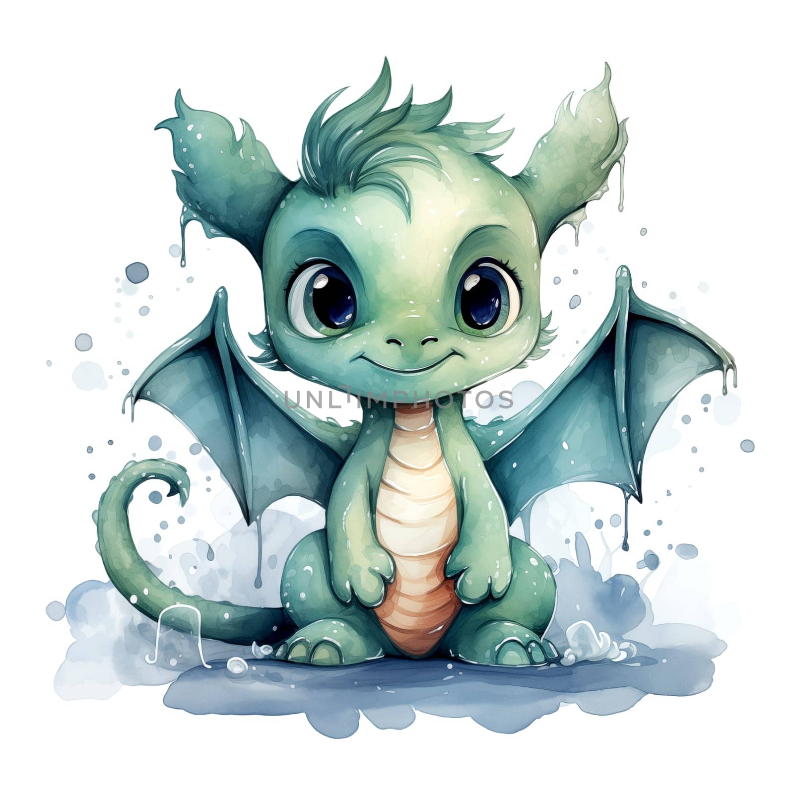 Cute Watercolor Dragon. TShirt Sticker. AI generated. by AndreyKENO
