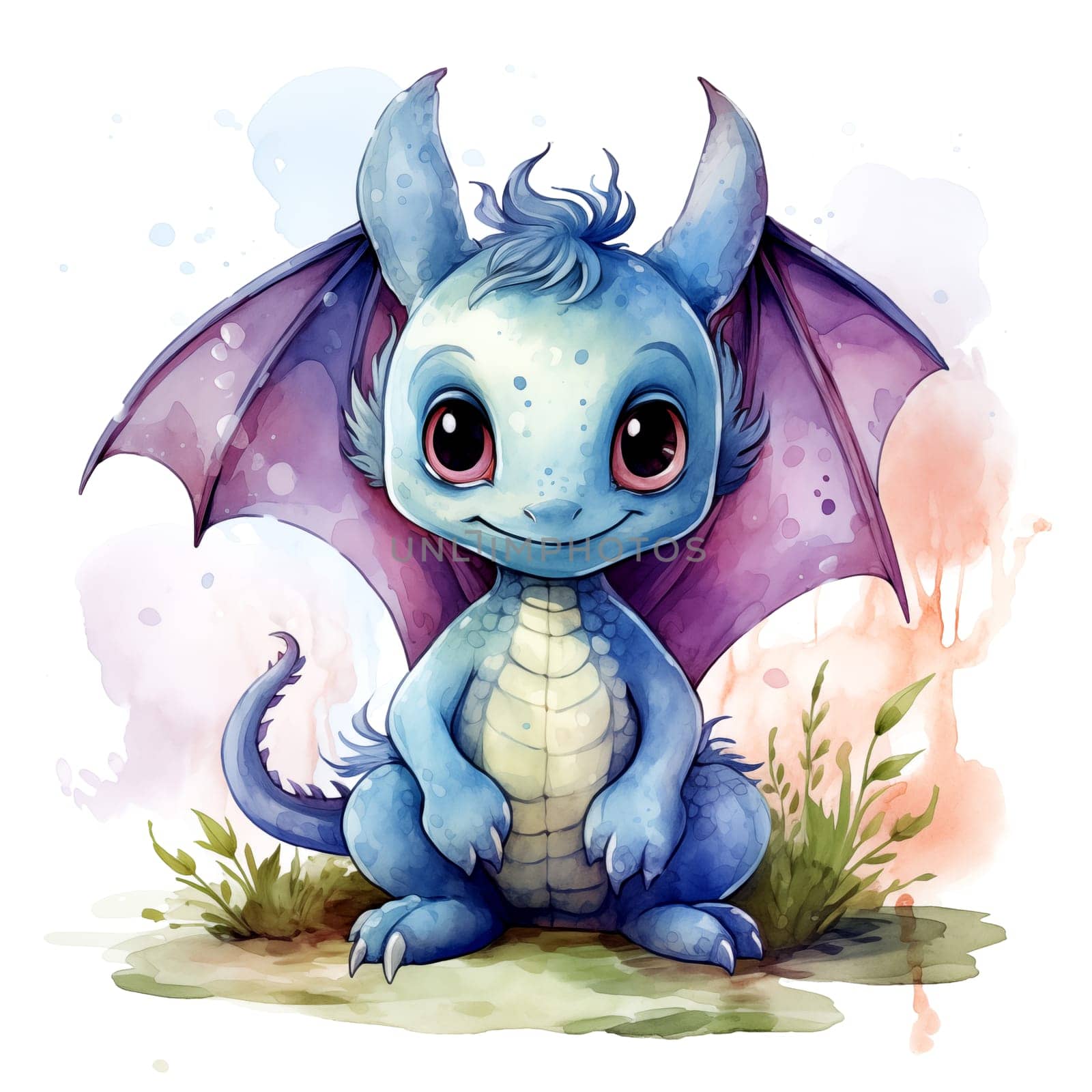 Cute Watercolor Dragon. TShirt Sticker. AI generated. by AndreyKENO