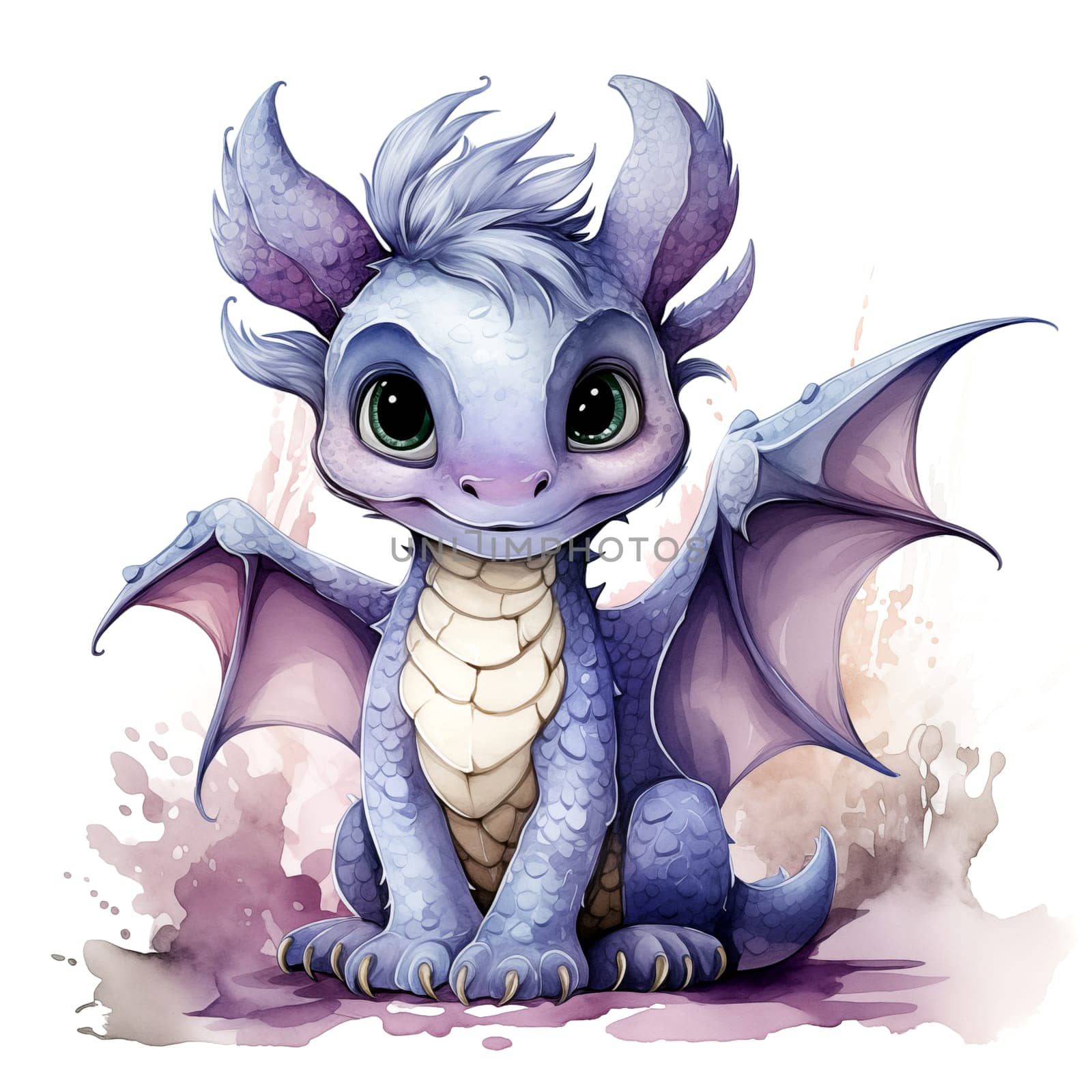 Cute Watercolor Dragon. TShirt Sticker. AI generated. by AndreyKENO