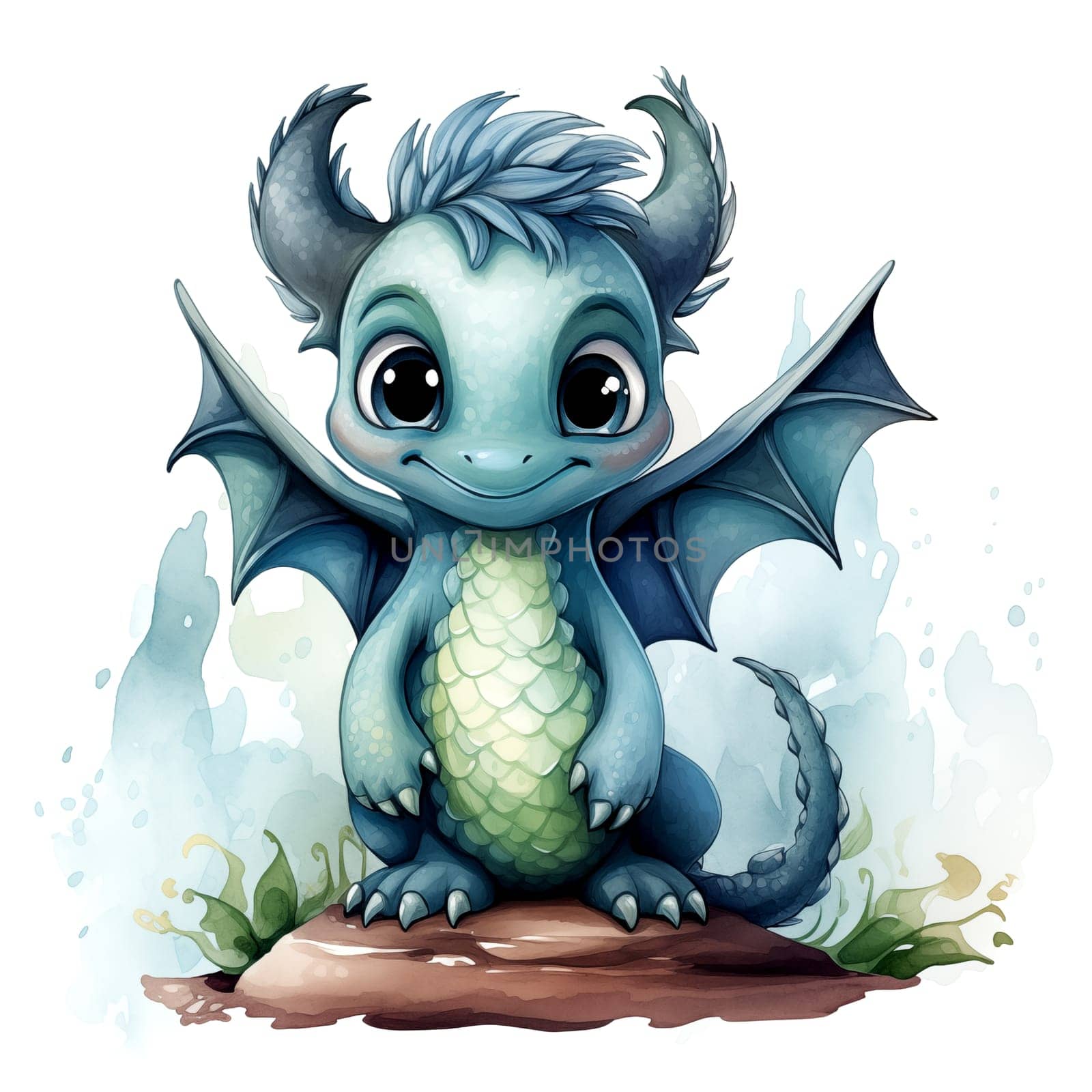 Cute Watercolor Dragon. TShirt Sticker. AI generated. by AndreyKENO