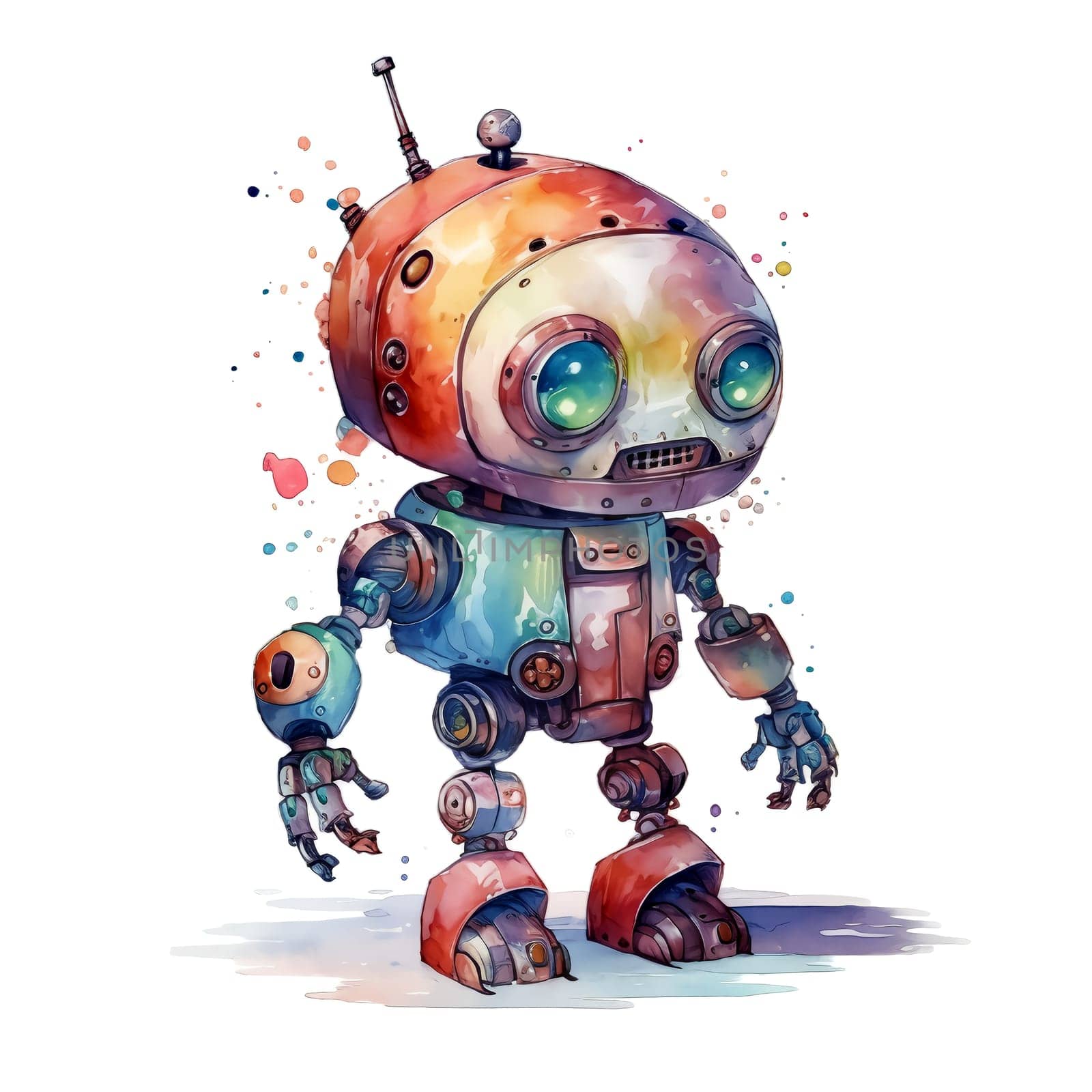 Cute Watercolor Robot. Funny cyborg. Steampunk Robot. AI generated. by AndreyKENO