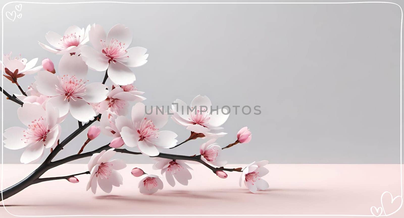 Cherry blossom on background with copy space for your text.Cherry blossom background with place for your text, vector illustration.Blossoming branch of cherry on a pastel background.Cherry blossom flowers on background.